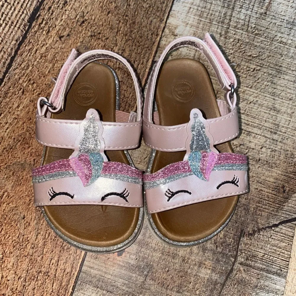 💜 Wonder Nation Infant Girls' Unicorn Sandals Size 4 Pink